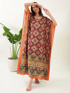The Kaftan Company Kaftan Maroon Mosaic Print Kaftan with Pockets