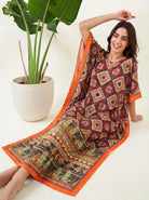 The Kaftan Company Kaftan Maroon Mosaic Print Kaftan with Pockets