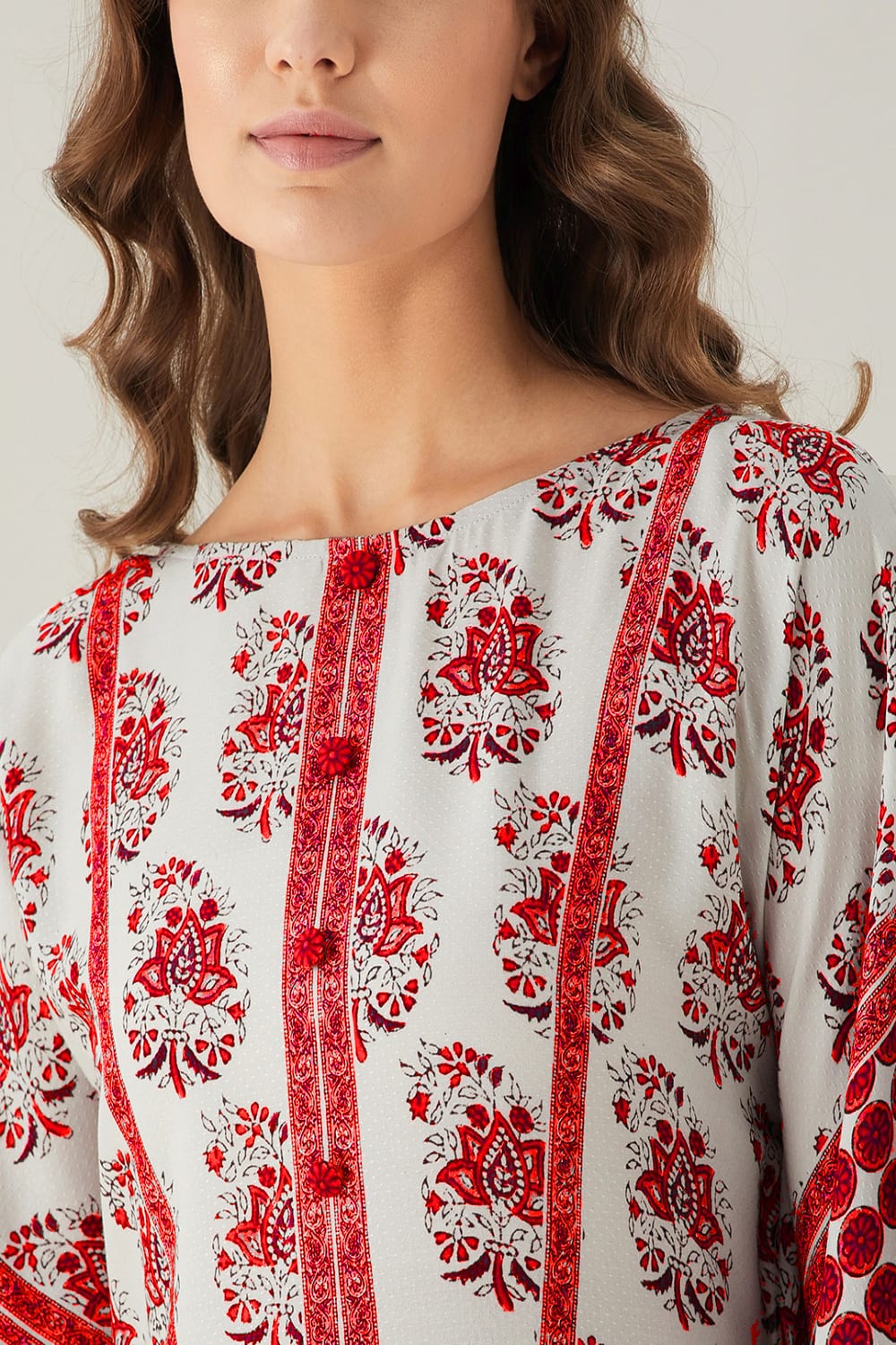 The Kaftan Company Kaftan Maroon Mystic Block Maxi Kaftan with Lace Hem