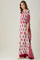 The Kaftan Company Kaftan Maroon Mystic Block Maxi Kaftan with Lace Hem