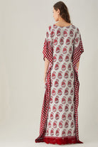 The Kaftan Company Kaftan Maroon Mystic Block Maxi Kaftan with Lace Hem