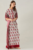 The Kaftan Company Kaftan Maroon Mystic Block Maxi Kaftan with Lace Hem