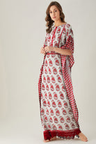 The Kaftan Company Kaftan Maroon Mystic Block Maxi Kaftan with Lace Hem