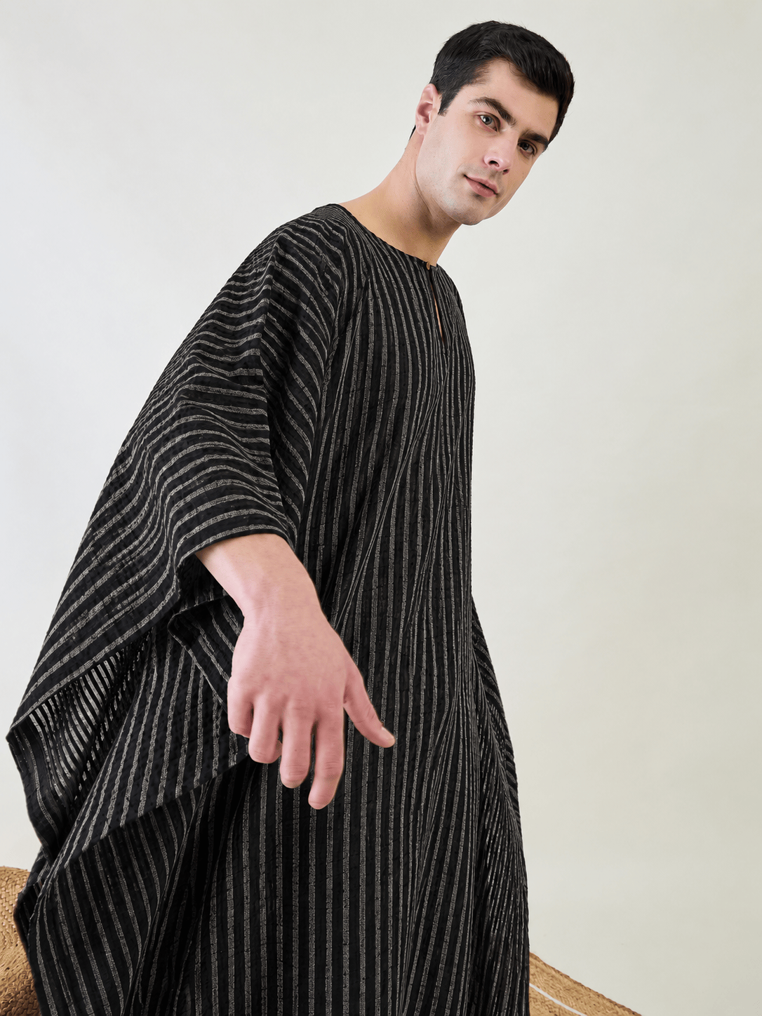 The Kaftan Company Kaftan Men's Black Striped Cotton Kaftan