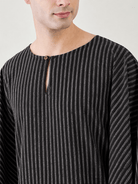 The Kaftan Company Kaftan Men's Black Striped Cotton Kaftan