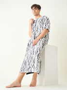 The Kaftan Company Kaftan Mens Black and White Animal Print Loungewear Kaftan Gown