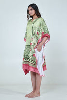 The Kaftan Company Kaftan Mint Green Floral Printed Satin Kaftan with Pockets