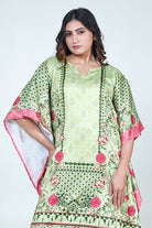 The Kaftan Company Kaftan Mint Green Floral Printed Satin Kaftan with Pockets
