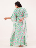 The Kaftan Company Kaftan Mint Green & Pink Floral Printed Cotton Kaftan