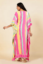 The Kaftan Company Kaftan Multi-Color Vertical Striped Kaftan Nightdress with Ruffled Hem