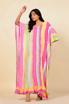 The Kaftan Company Kaftan Multi-Color Vertical Striped Kaftan Nightdress with Ruffled Hem