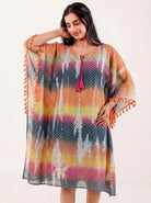 The Kaftan Company Kaftan Multi Tie-Dye Cotton Kaftan with Tassel Trim