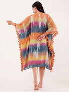 The Kaftan Company Kaftan Multi Tie-Dye Cotton Kaftan with Tassel Trim