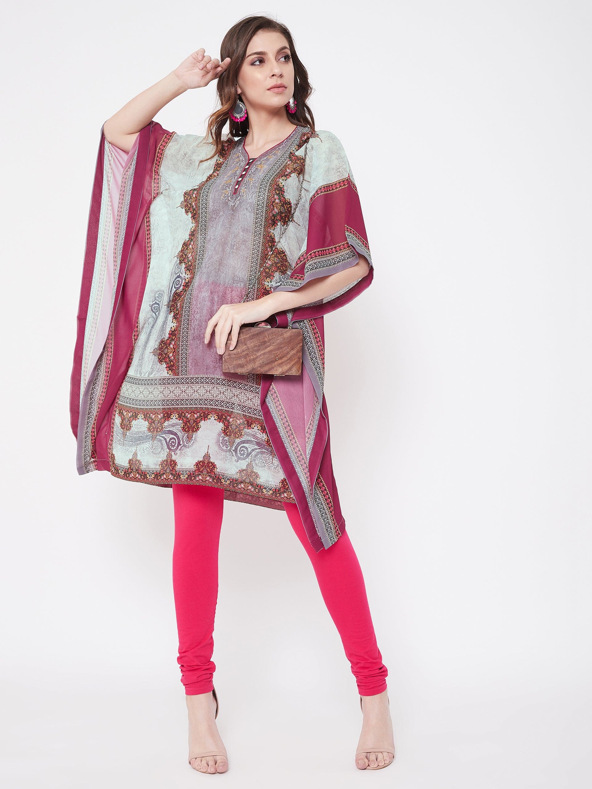 The Kaftan Company Kaftan Multicolor Ornate Print Georgette Kurta Kaftan