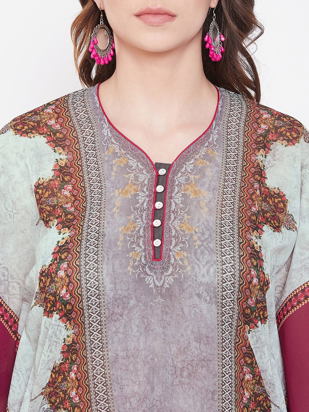The Kaftan Company Kaftan Multicolor Ornate Print Georgette Kurta Kaftan