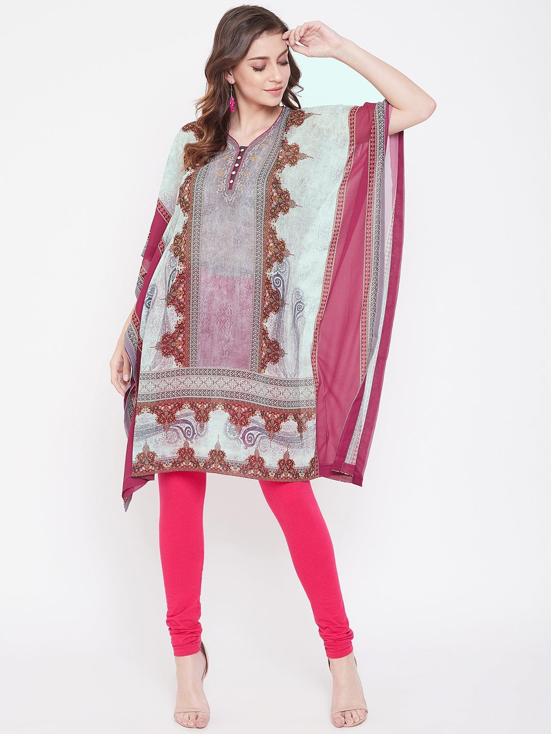 The Kaftan Company Kaftan Multicolor Ornate Print Georgette Kurta Kaftan