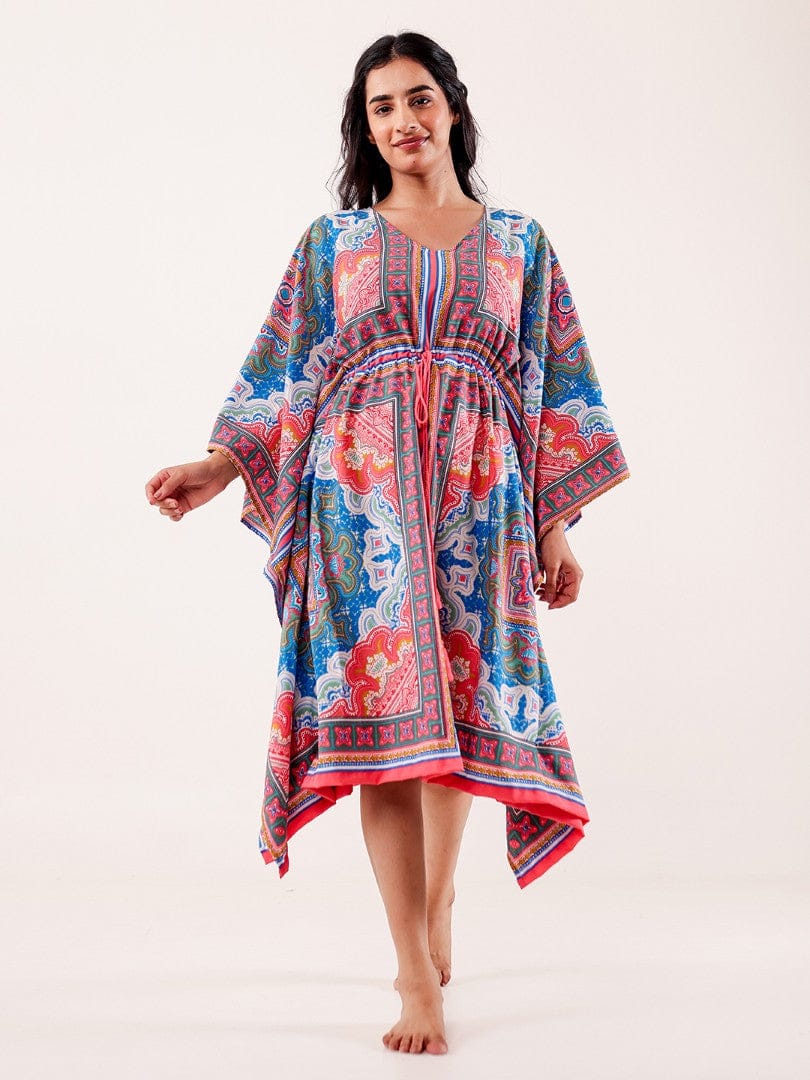 The Kaftan Company Kaftan Multicolor Ornate Printed Crepe Kaftan
