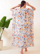 The Kaftan Company Kaftan Multicolour Floral Print Lightweight Kaftan with Lace Trim