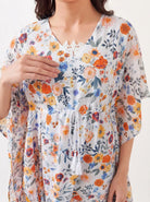 The Kaftan Company Kaftan Multicolour Floral Print Lightweight Kaftan with Lace Trim