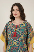 The Kaftan Company Kaftan Multicolour Mandala Printed Viscose Crepe Kaftan