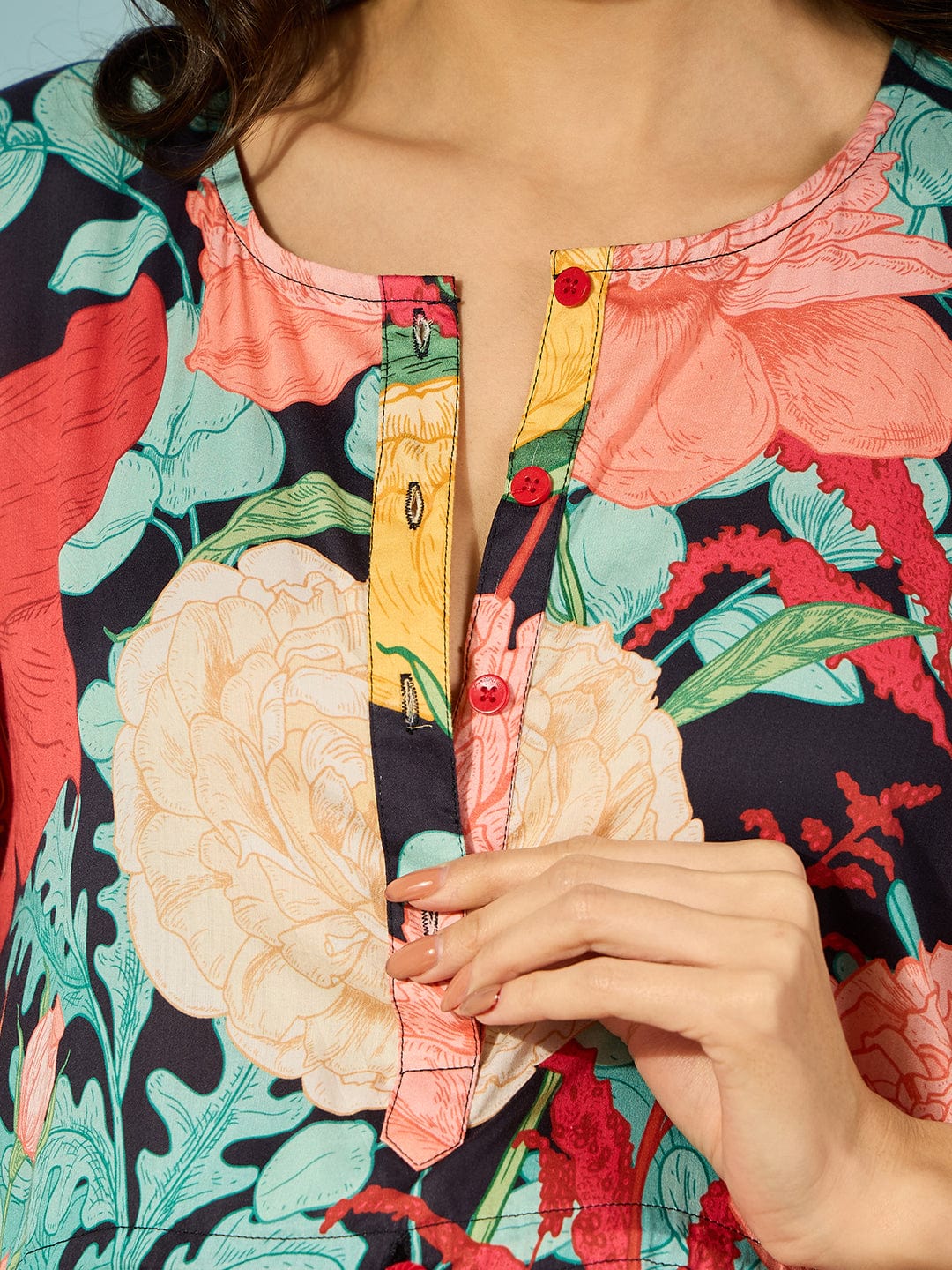 The Kaftan Company Kaftan Multicolour Super Soft Floral Maternity and Feeding Kaftan