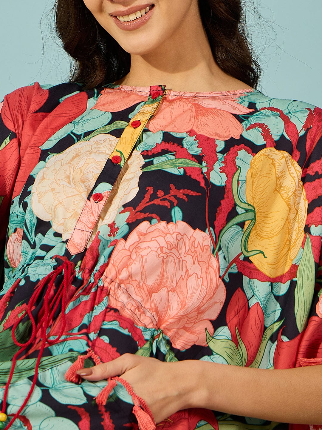 The Kaftan Company Kaftan Multicolour Super Soft Floral Maternity and Feeding Kaftan
