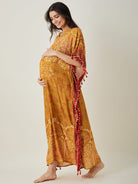 The Kaftan Company Kaftan Mustard Intricate Floral Printed  Maternity Kaftan