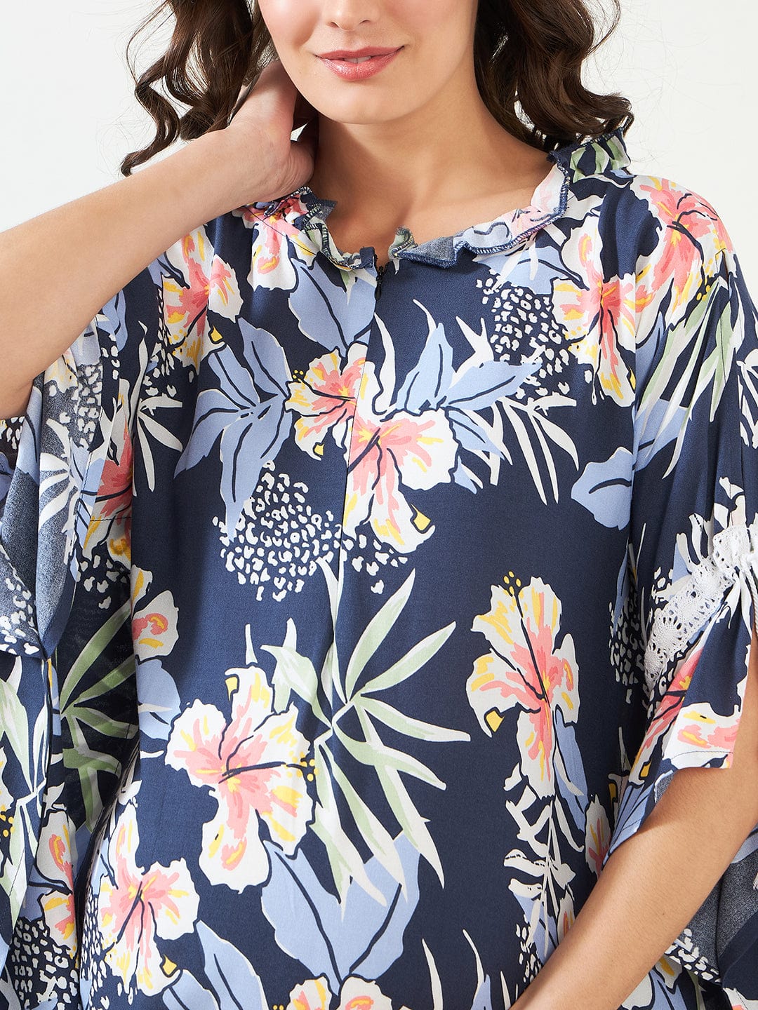 The Kaftan Company Kaftan Navy Blooms Maternity and Feeding Kaftan
