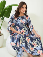 The Kaftan Company Kaftan Navy Blooms Maternity and Feeding Kaftan