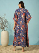 The Kaftan Company Kaftan Navy Blue Floral Modal Kaftan with Tassel Trim and Pockets