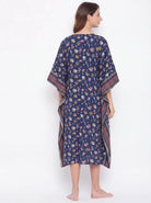 The Kaftan Company Kaftan Navy Ditsy Floral Print Midi Kaftan with Border Trim