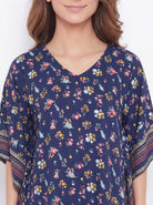 The Kaftan Company Kaftan Navy Ditsy Floral Print Midi Kaftan with Border Trim