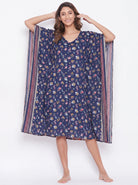 The Kaftan Company Kaftan Navy Ditsy Floral Print Midi Kaftan with Border Trim