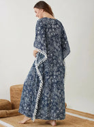 The Kaftan Company Kaftan Navy Floral Print Maternity Kaftan with Tassel Trim