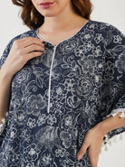 The Kaftan Company Kaftan Navy Floral Print Maternity Kaftan with Tassel Trim
