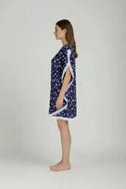 The Kaftan Company Kaftan Navy Floral Printed Viscose Kaftan with Lace Trim
