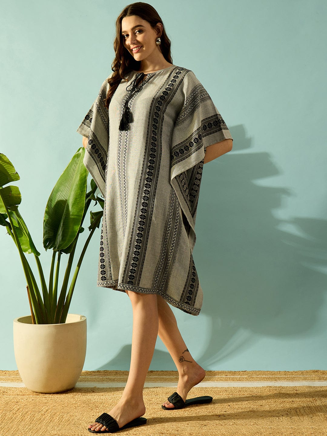 Women Nomadic Monochrome Short Kaftan Dress The Kaftan Company XL Women Nomadic Monochrome Short Kaftan Dress The Kaftan Company XL