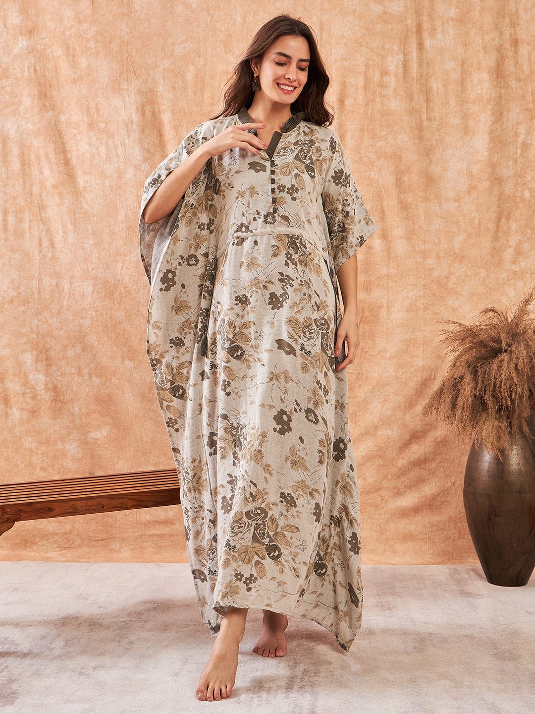 The Kaftan Company Kaftan Olive Breeze Cotton Tie-Up Kaftan