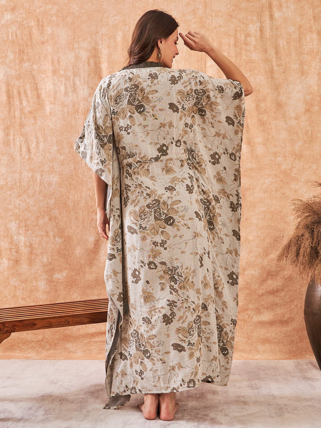 The Kaftan Company Kaftan Olive Breeze Cotton Tie-Up Kaftan