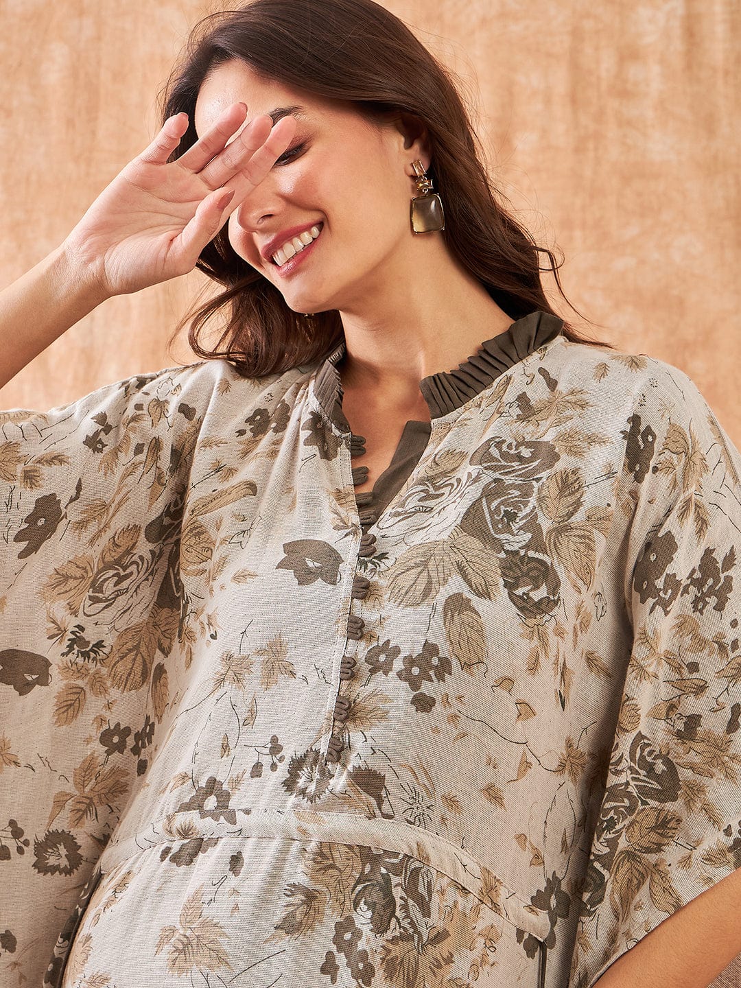 The Kaftan Company Kaftan Olive Breeze Cotton Tie-Up Kaftan