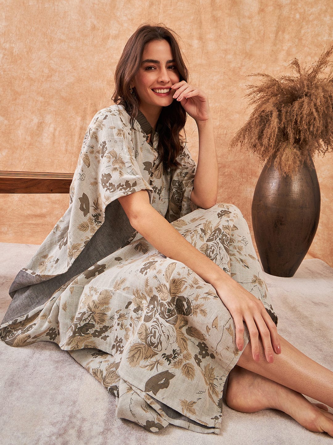 The Kaftan Company Kaftan Olive Breeze Cotton Tie-Up Kaftan