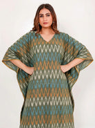 The Kaftan Company Kaftan Olive Green Ikat Cotton Kaftan with Pockets