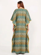 The Kaftan Company Kaftan Olive Green Ikat Cotton Kaftan with Pockets