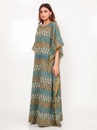 The Kaftan Company Kaftan Olive Green Ikat Cotton Kaftan with Pockets
