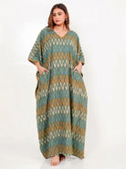 The Kaftan Company Kaftan Olive Green Ikat Cotton Kaftan with Pockets