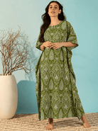 The Kaftan Company Kaftan Olive Green Paisley Print Cotton Kaftan