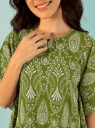 The Kaftan Company Kaftan Olive Green Paisley Print Cotton Kaftan