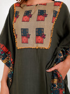 The Kaftan Company Kaftan Olive Green Patchwork Cotton Maxi Kaftan