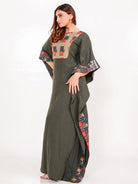 The Kaftan Company Kaftan Olive Green Patchwork Cotton Maxi Kaftan