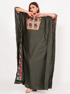 The Kaftan Company Kaftan Olive Green Patchwork Cotton Maxi Kaftan